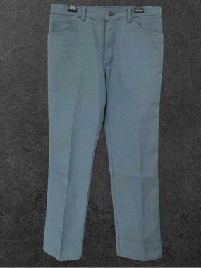 Vintage 1970s Men's Lee Blue Polyester Denim Look Trousers Dress Pants // 34x30